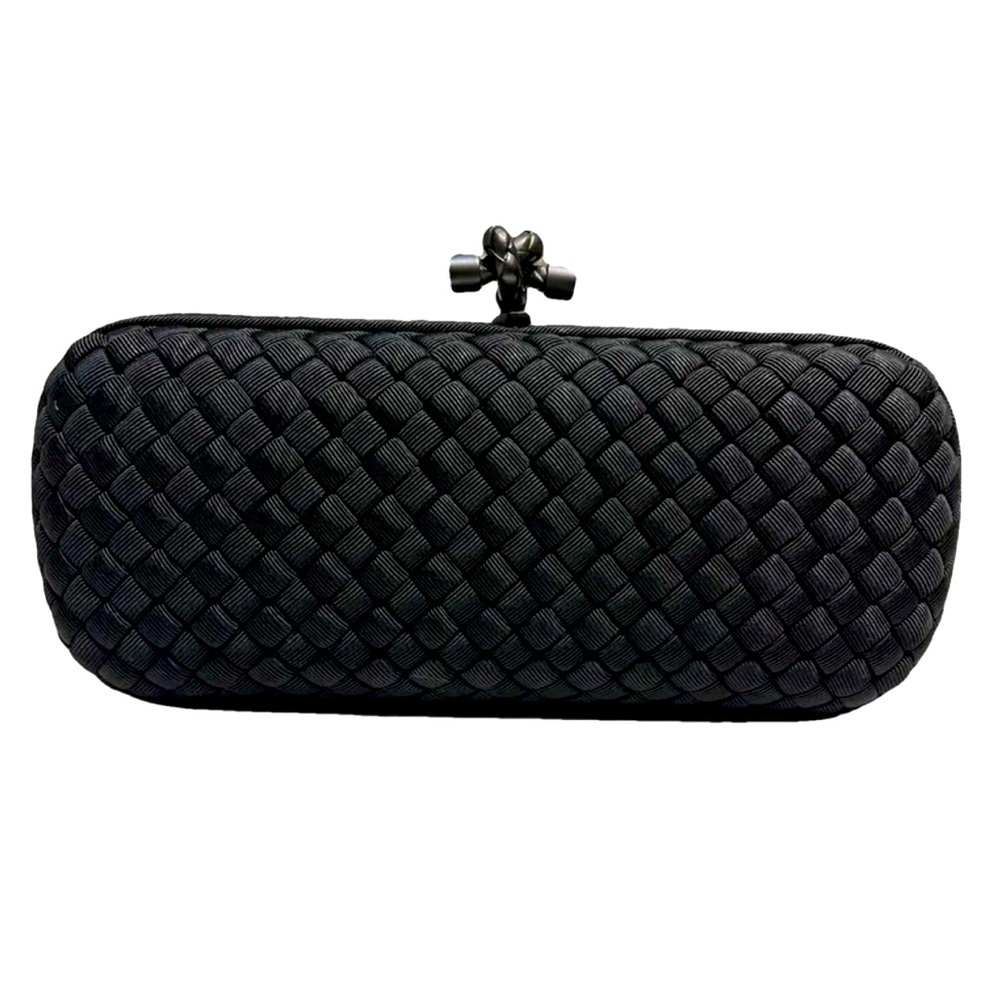 Bottega Veneta pochette knot silk snakeskin clutch black